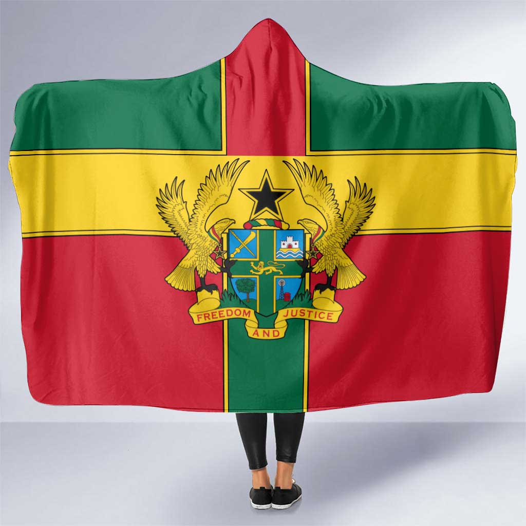 Ghana Flag Hooded Blanket with Coat of Arms Design