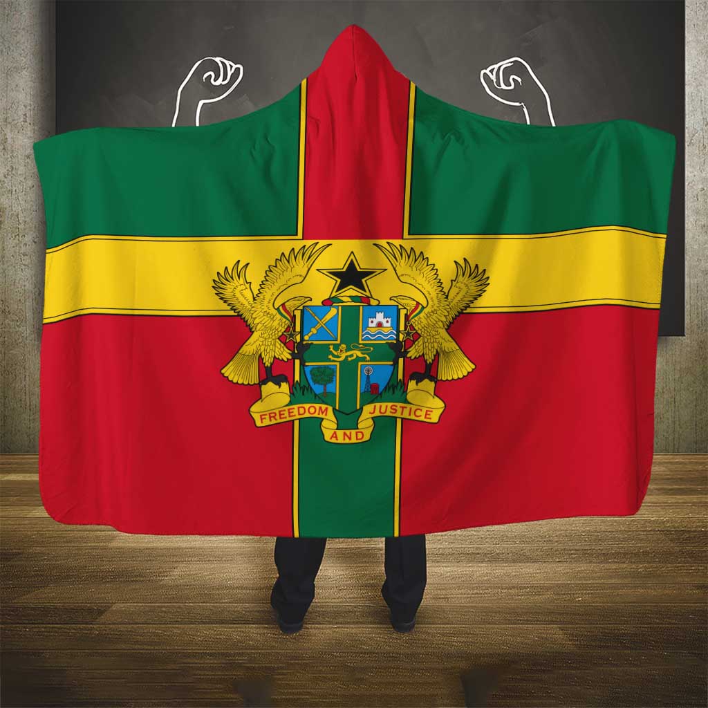 Ghana Flag Hooded Blanket with Coat of Arms Design