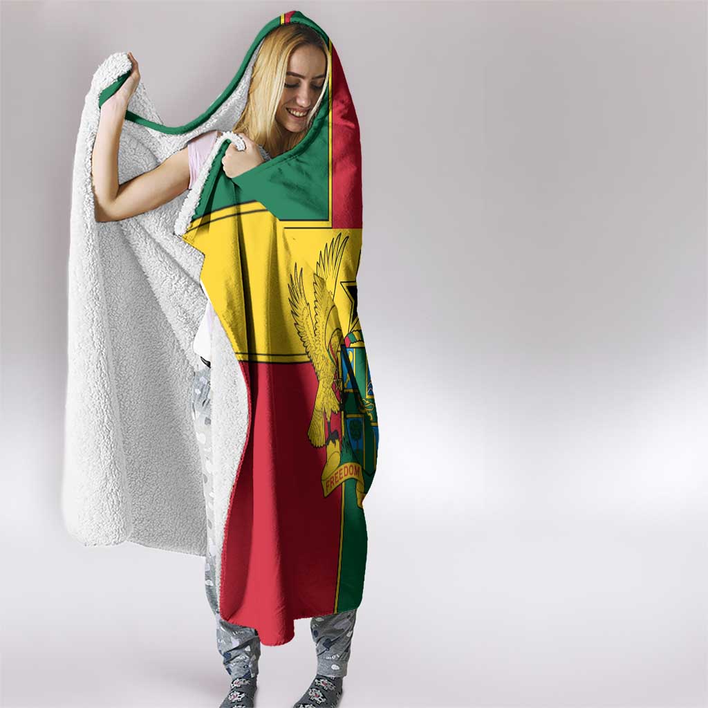 Ghana Flag Hooded Blanket with Coat of Arms Design