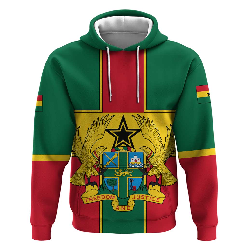 Ghana Flag Hoodie with Coat of Arms Design
