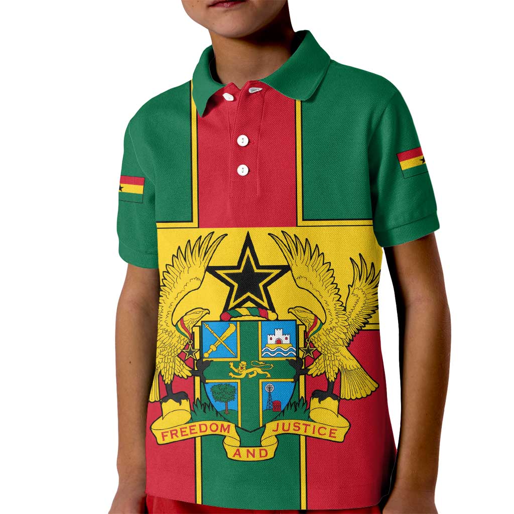 Ghana Flag Kid Polo Shirt with Coat of Arms Design