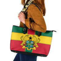 Ghana Flag Leather Tote Bag with Coat of Arms Design