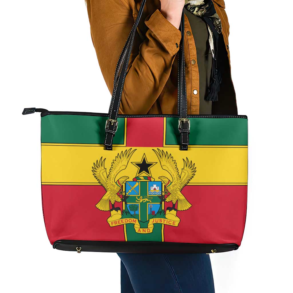 Ghana Flag Leather Tote Bag with Coat of Arms Design