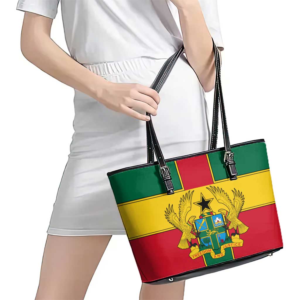 Ghana Flag Leather Tote Bag with Coat of Arms Design