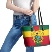 Ghana Flag Leather Tote Bag with Coat of Arms Design