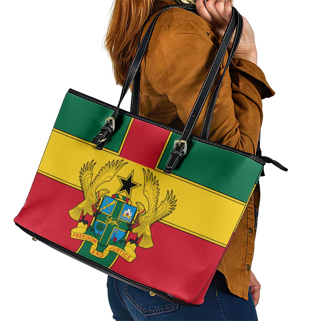 Ghana Flag Leather Tote Bag with Coat of Arms Design