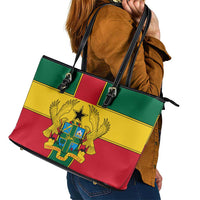 Ghana Flag Leather Tote Bag with Coat of Arms Design