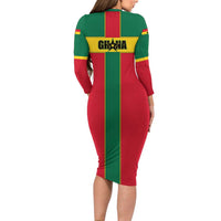 Ghana Flag Long Sleeve Bodycon Dress with Coat of Arms Design