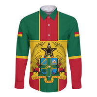 Ghana Flag Long Sleeve Button Shirt with Coat of Arms Design