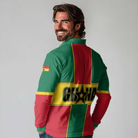 Ghana Flag Long Sleeve Polo Shirt with Coat of Arms Design