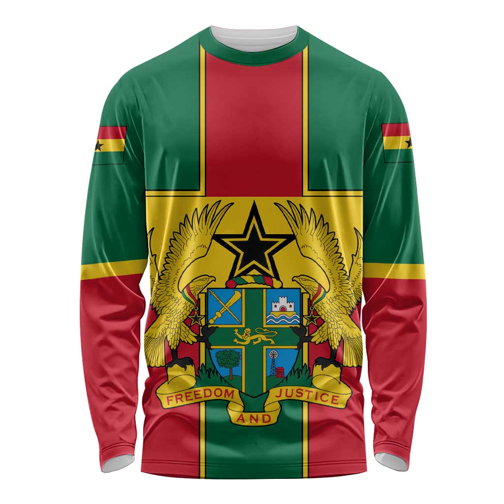 Ghana Flag Long Sleeve Shirt with Coat of Arms Design