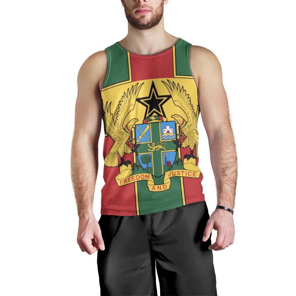 Ghana Flag Men Tank Top with Coat of Arms Design