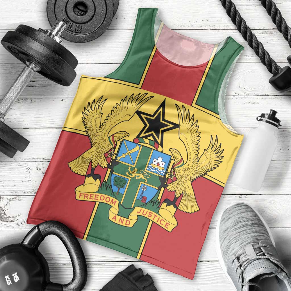 Ghana Flag Men Tank Top with Coat of Arms Design