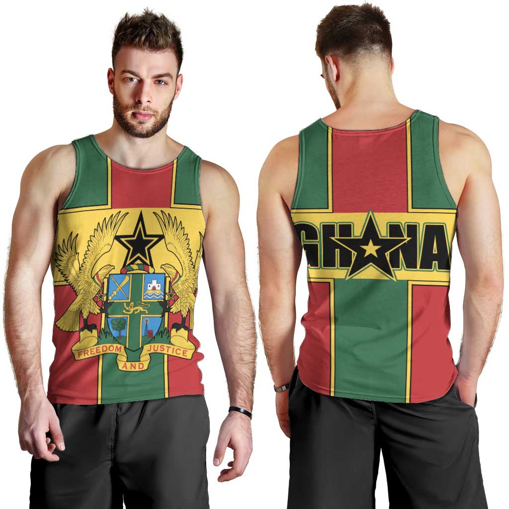 Ghana Flag Men Tank Top with Coat of Arms Design
