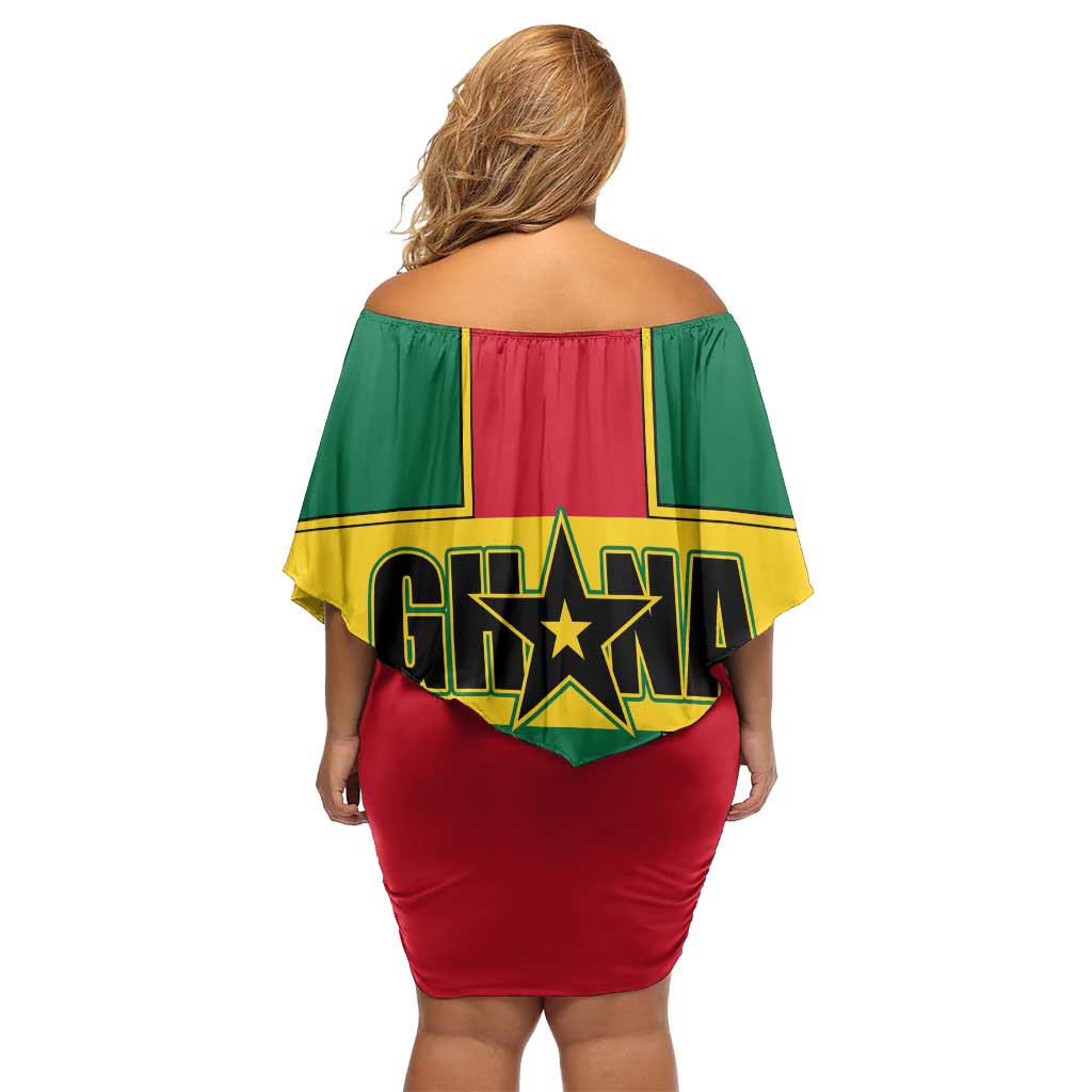 Ghana Flag Off Shoulder Short Dress with Coat of Arms Design