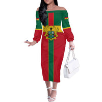 Ghana Flag Off The Shoulder Long Sleeve Dress with Coat of Arms Design