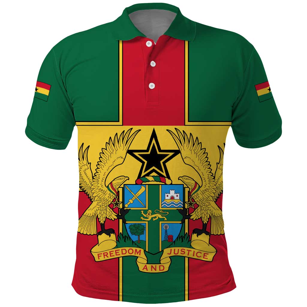 Ghana Flag Polo Shirt with Coat of Arms Design