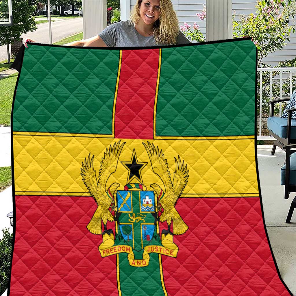 Ghana Flag Quilt with Coat of Arms Design