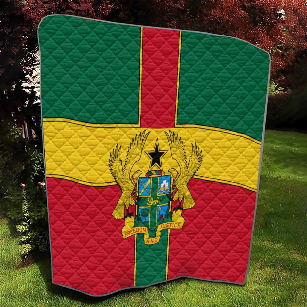 Ghana Flag Quilt with Coat of Arms Design