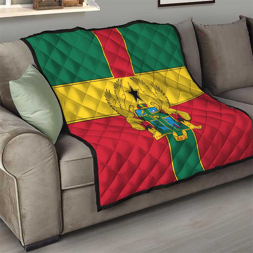 Ghana Flag Quilt with Coat of Arms Design
