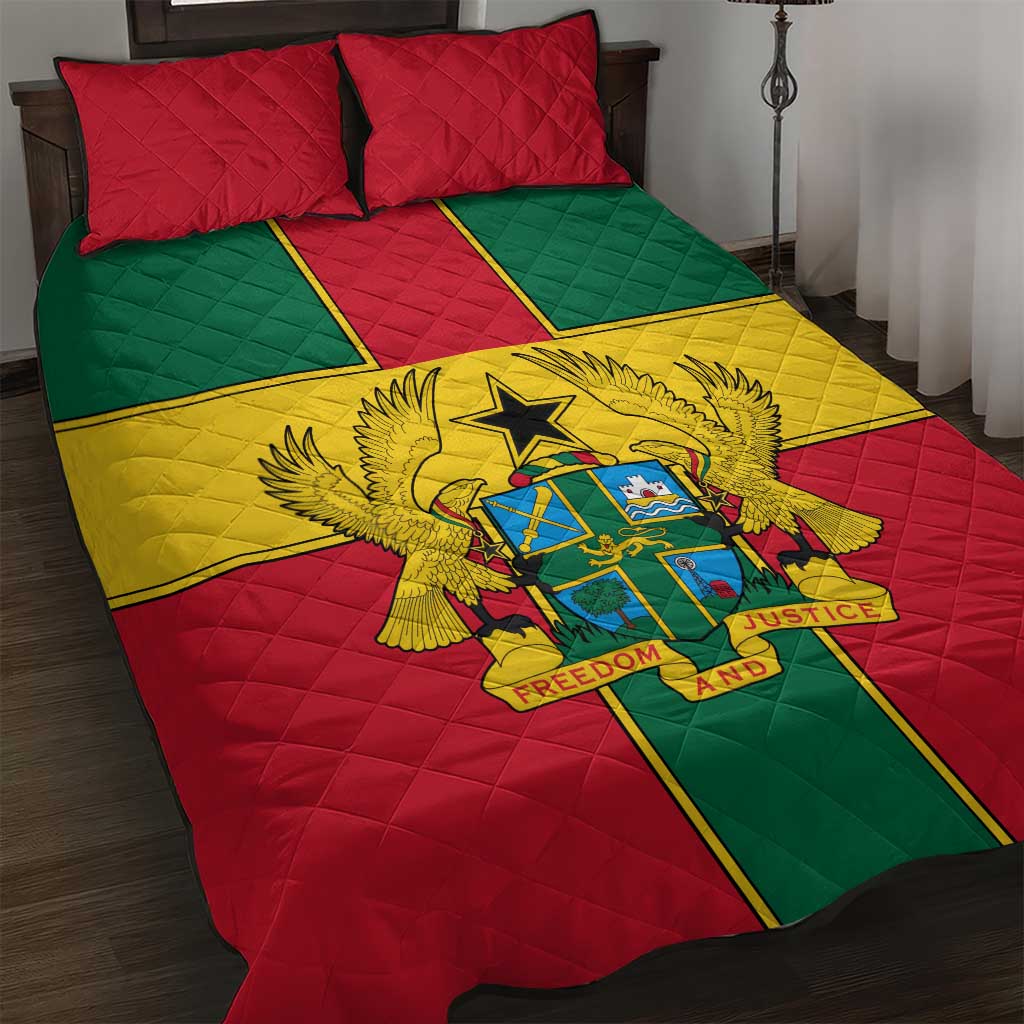 Ghana Flag Quilt Bed Set with Coat of Arms Design