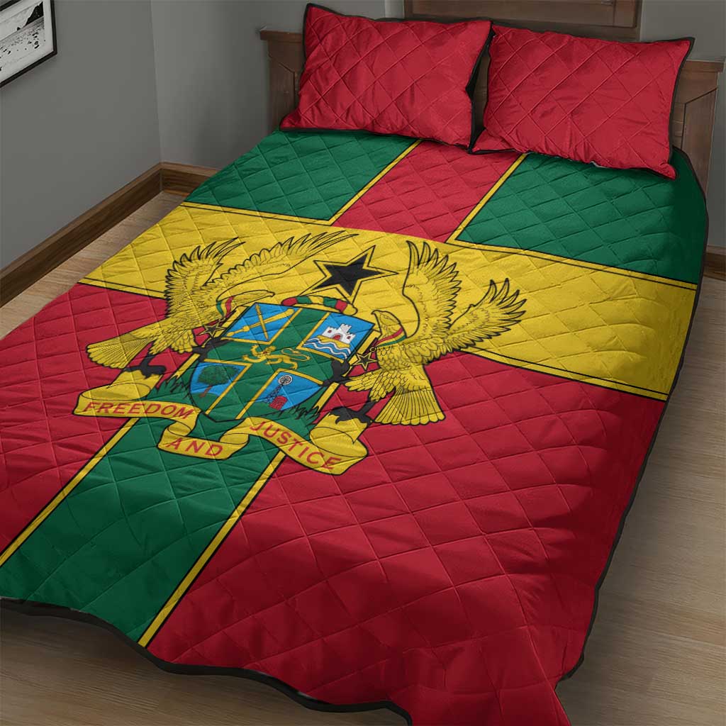 Ghana Flag Quilt Bed Set with Coat of Arms Design