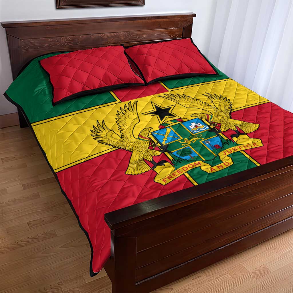 Ghana Flag Quilt Bed Set with Coat of Arms Design