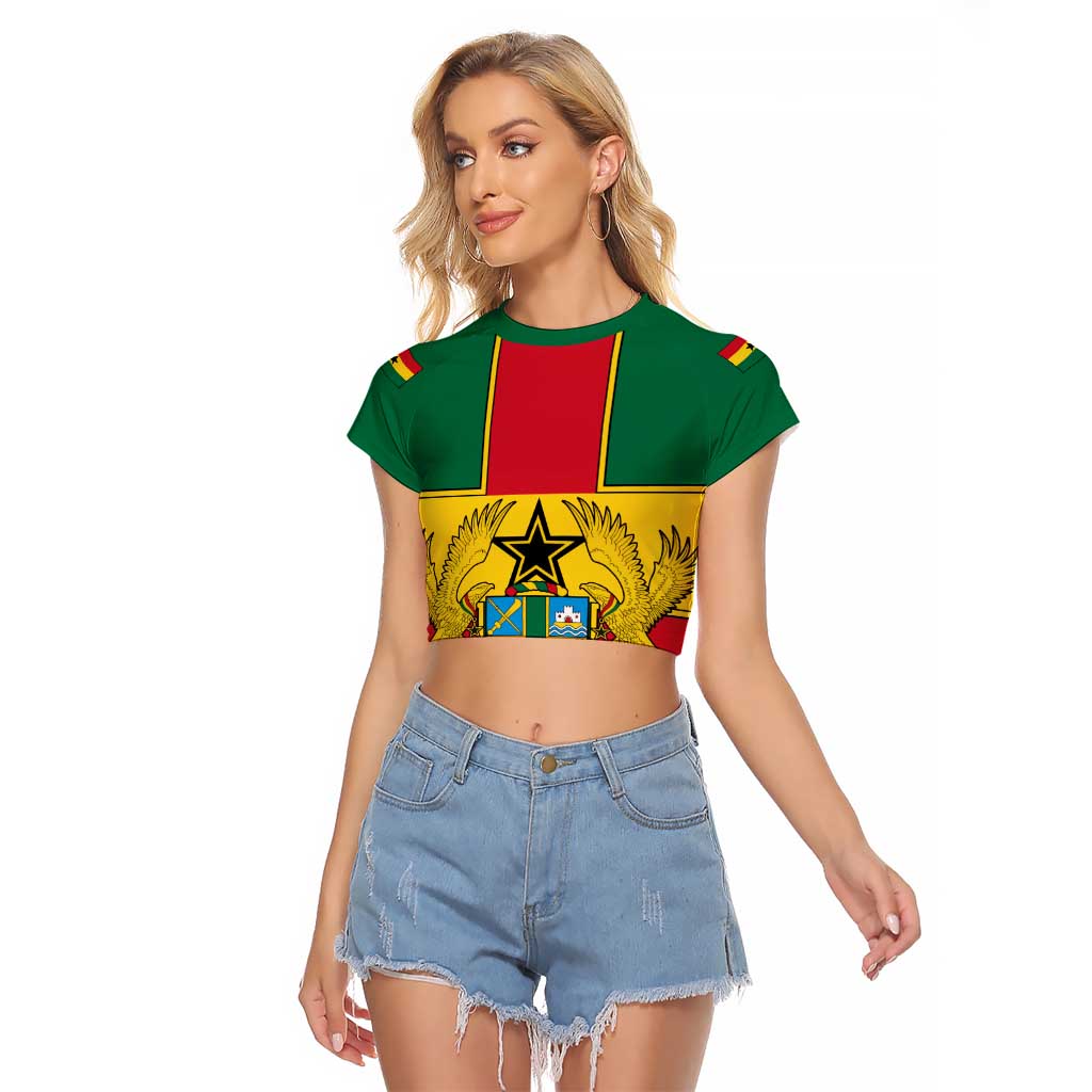 Ghana Flag Raglan Cropped T Shirt with Coat of Arms Design