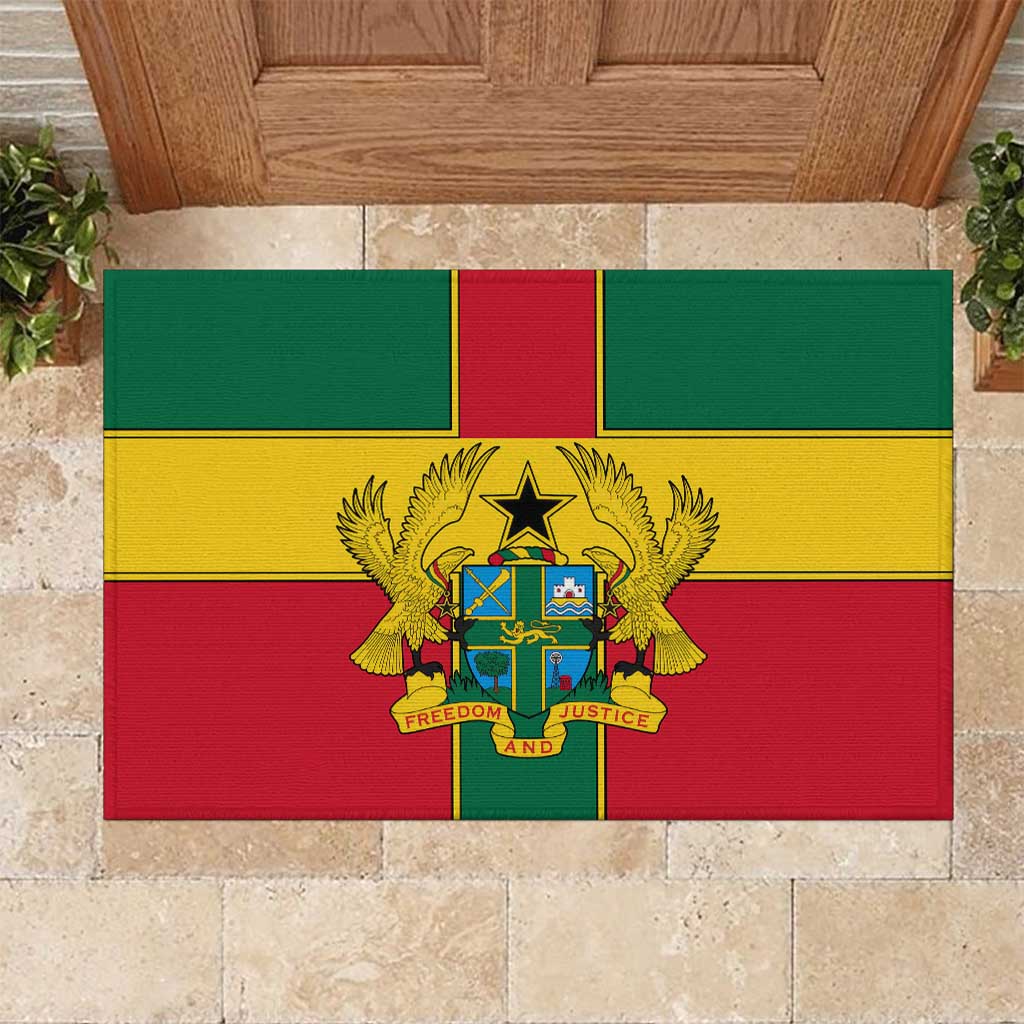 Ghana Flag Rubber Doormat with Coat of Arms Design