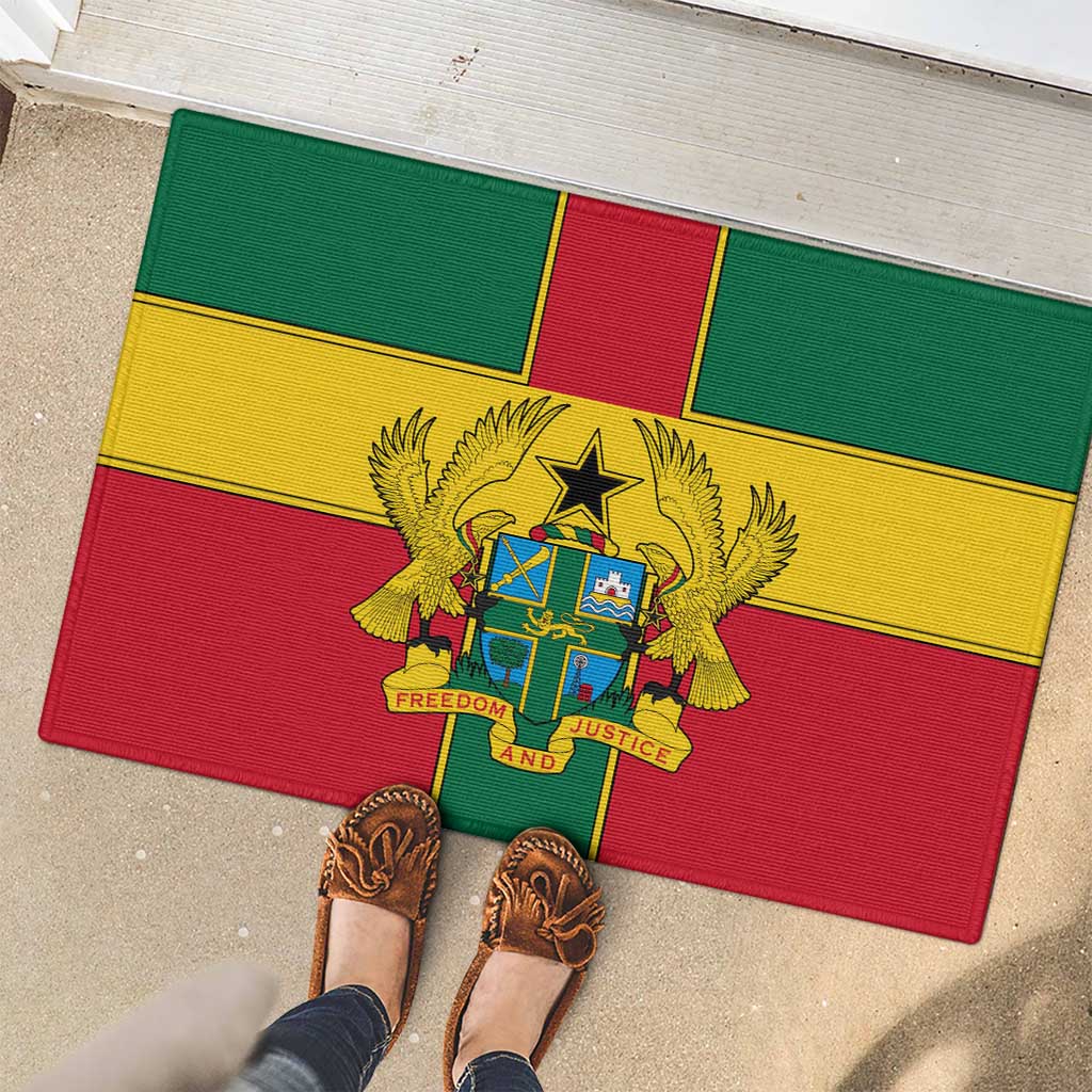 Ghana Flag Rubber Doormat with Coat of Arms Design