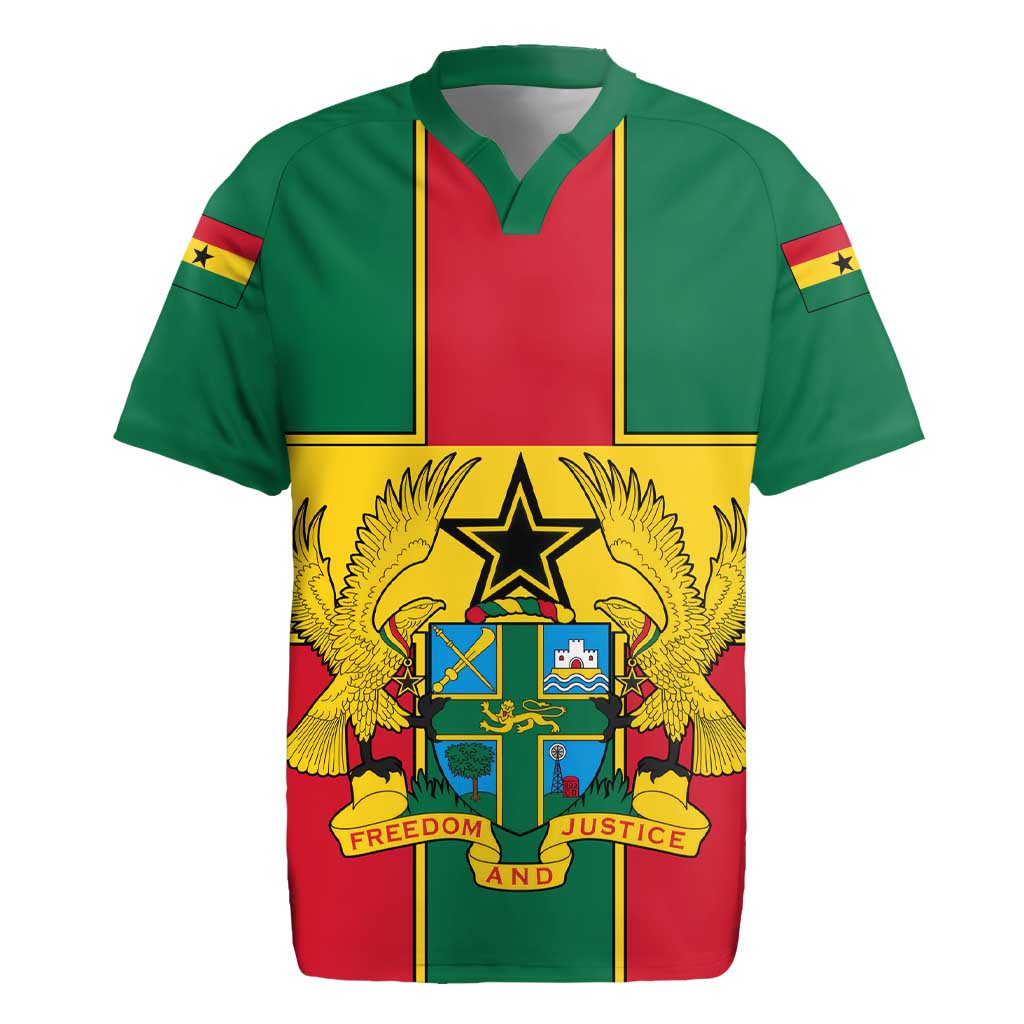 Ghana Flag Rugby Jersey with Coat of Arms Design