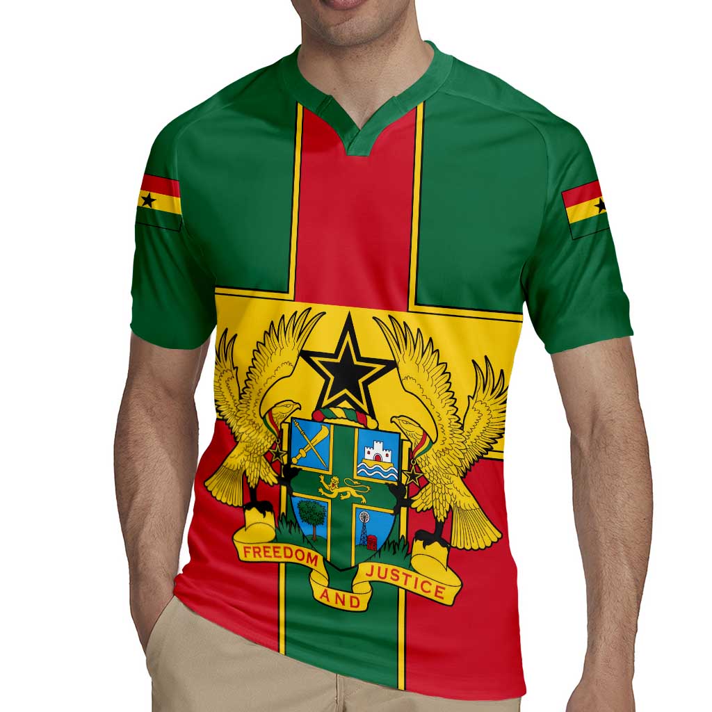 Ghana Flag Rugby Jersey with Coat of Arms Design