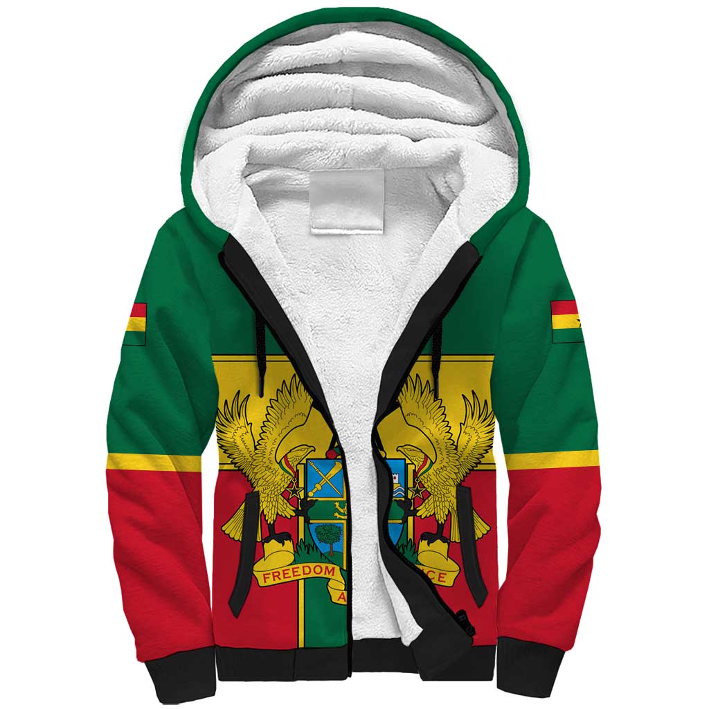 Ghana Flag Sherpa Hoodie with Coat of Arms Design
