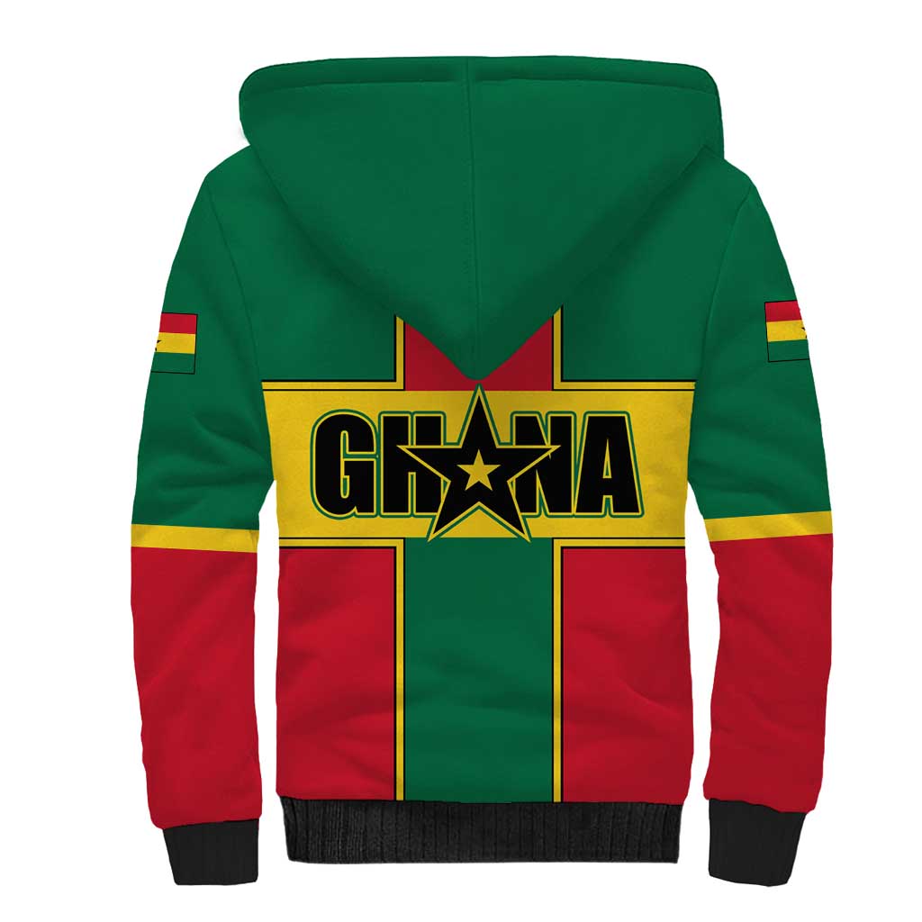 Ghana Flag Sherpa Hoodie with Coat of Arms Design