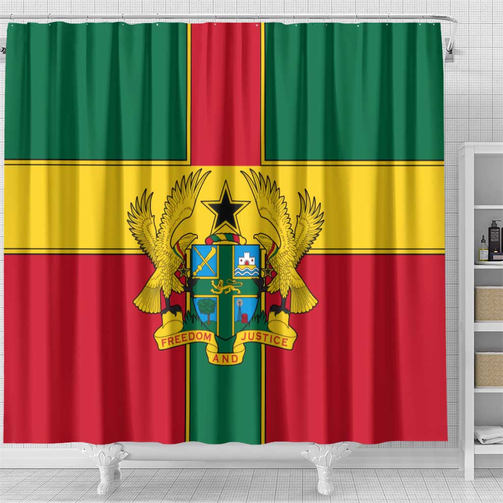 Ghana Flag Shower Curtain with Coat of Arms Design