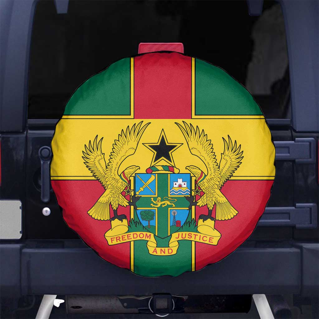 Ghana Flag Spare Tire Cover with Coat of Arms Design