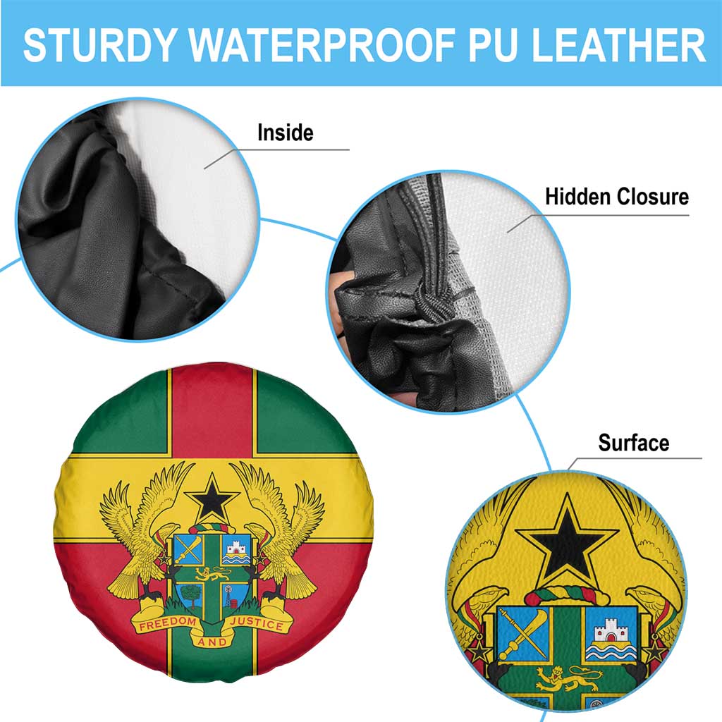 Ghana Flag Spare Tire Cover with Coat of Arms Design