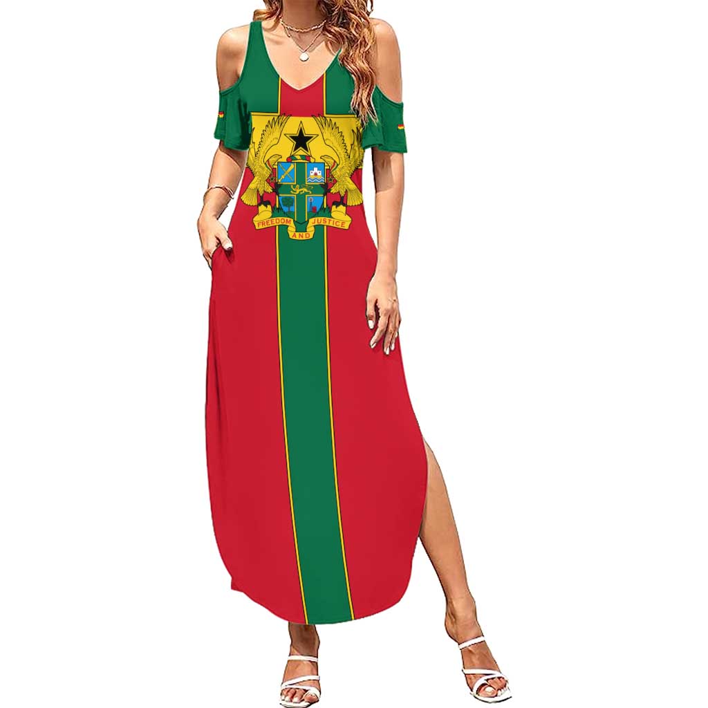 Ghana Flag Summer Maxi Dress with Coat of Arms Design