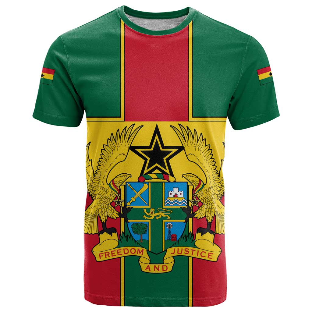 Ghana Flag T Shirt with Coat of Arms Design