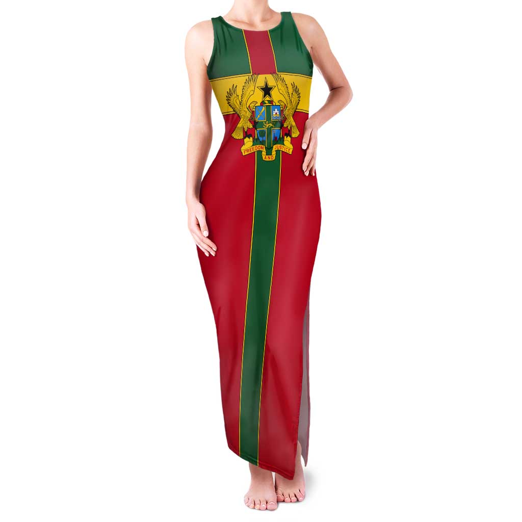 Ghana Flag Tank Maxi Dress with Coat of Arms Design