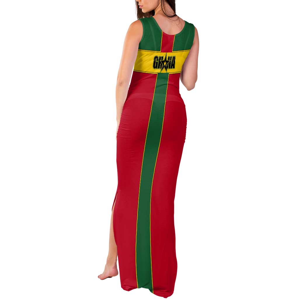Ghana Flag Tank Maxi Dress with Coat of Arms Design