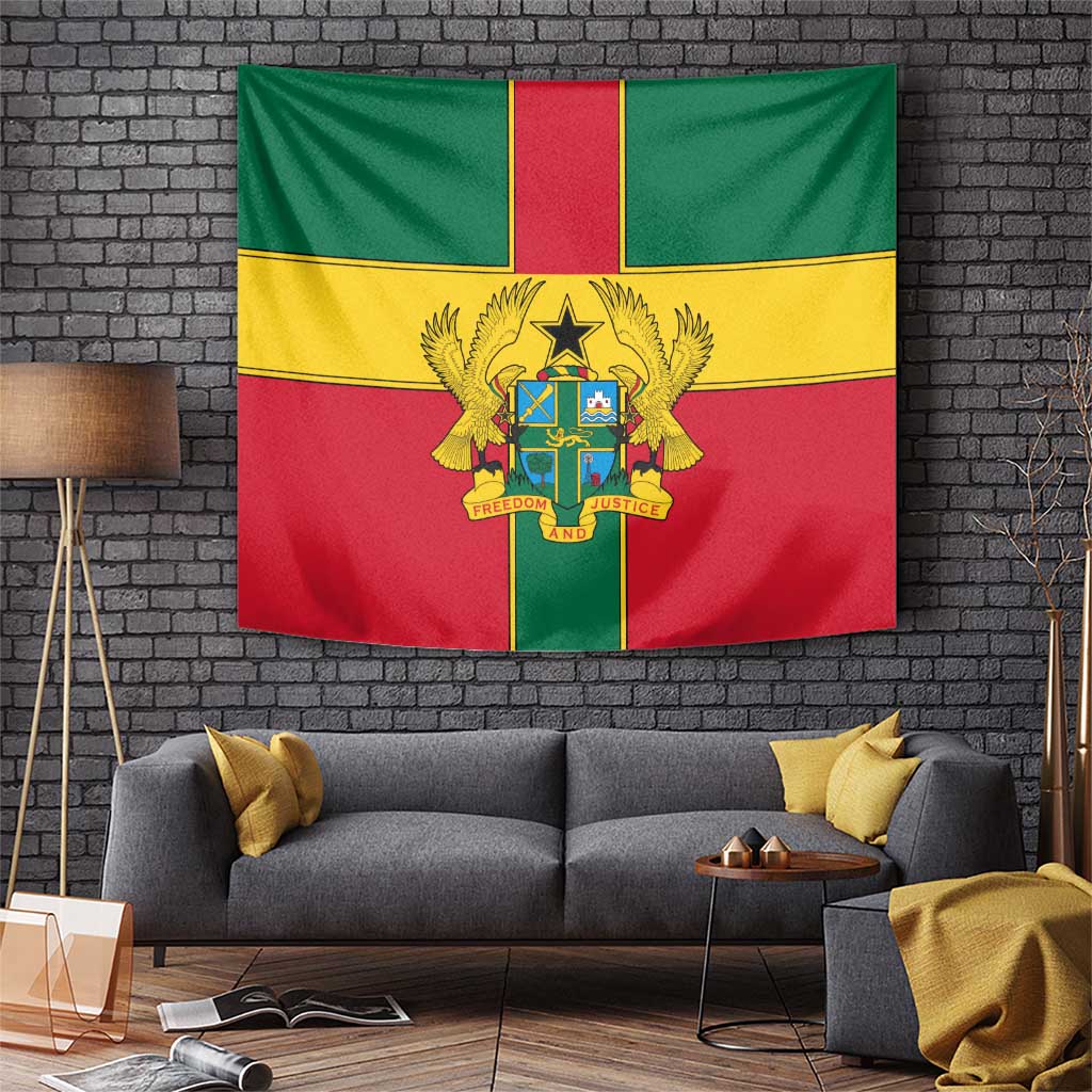 Ghana Flag Tapestry with Coat of Arms Design