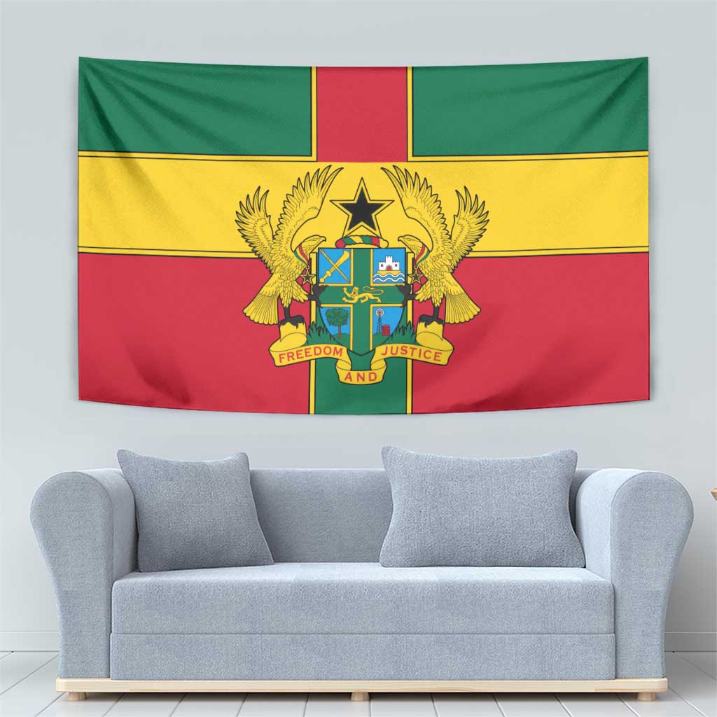 Ghana Flag Tapestry with Coat of Arms Design