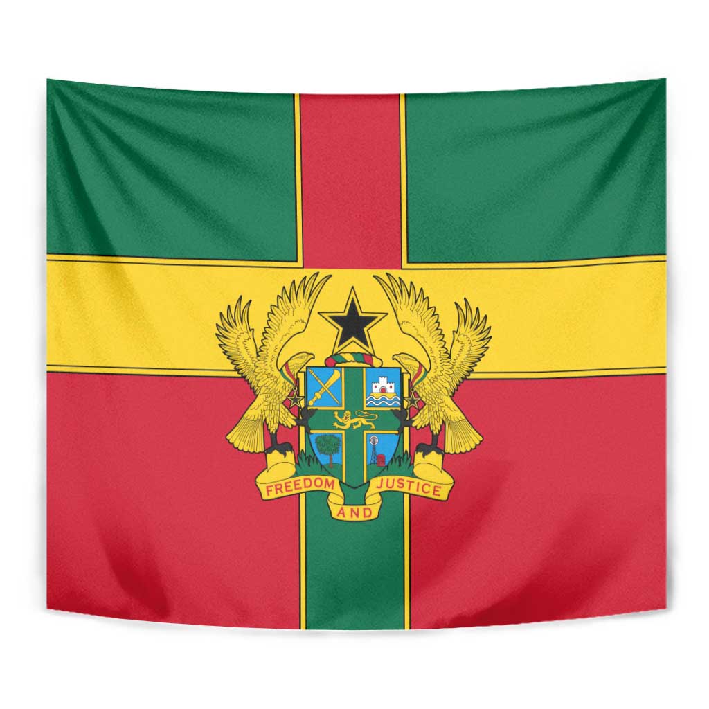 Ghana Flag Tapestry with Coat of Arms Design