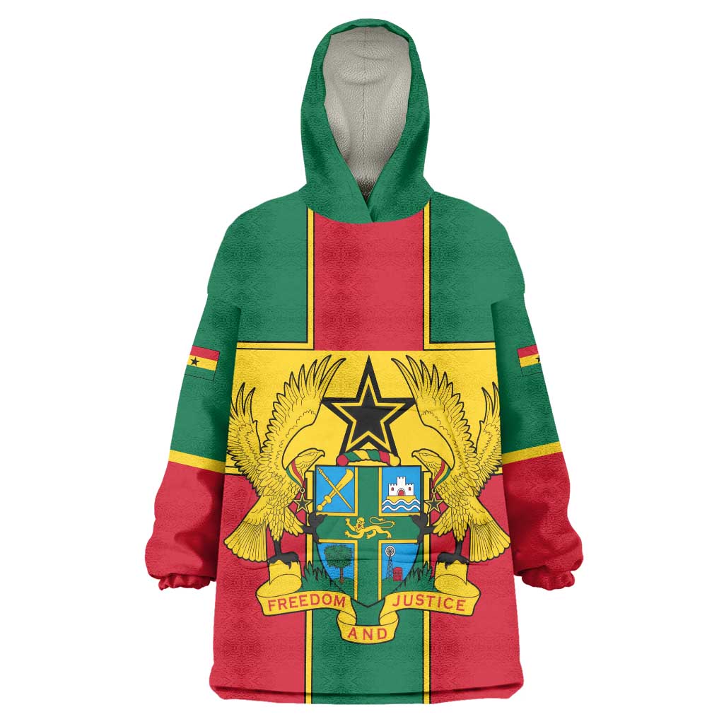 Ghana Flag Wearable Blanket Hoodie with Coat of Arms Design