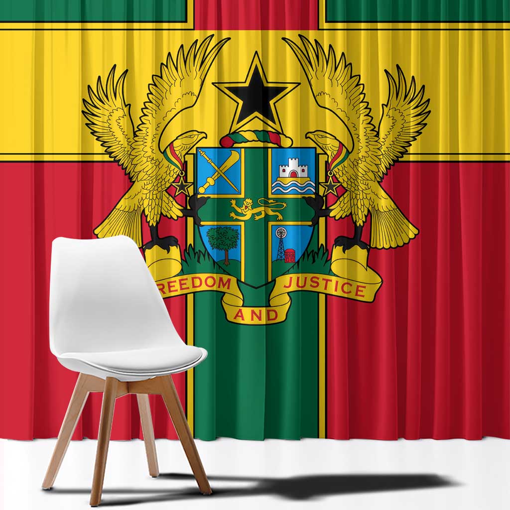 Ghana Flag Window Curtain with Coat of Arms Design
