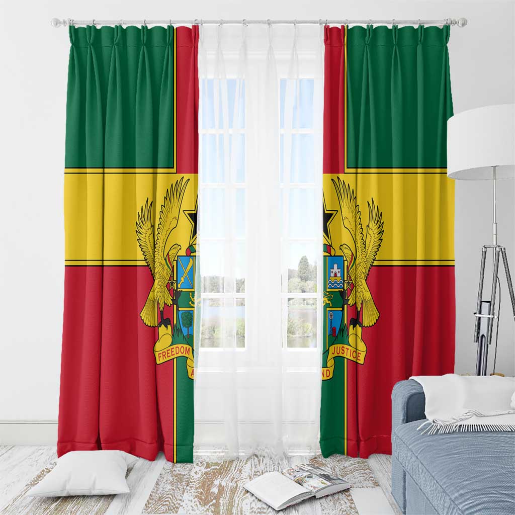 Ghana Flag Window Curtain with Coat of Arms Design