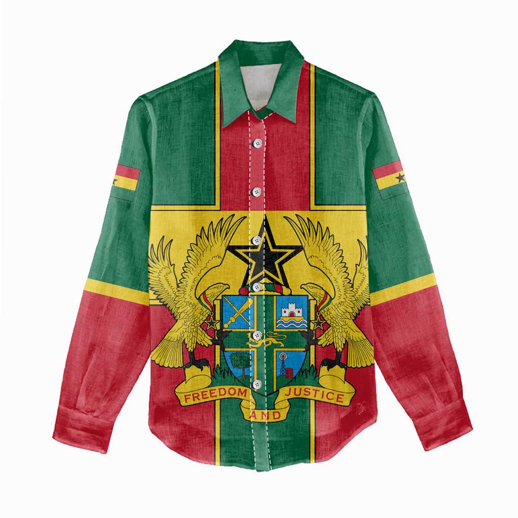 Ghana Flag Women Casual Shirt with Coat of Arms Design