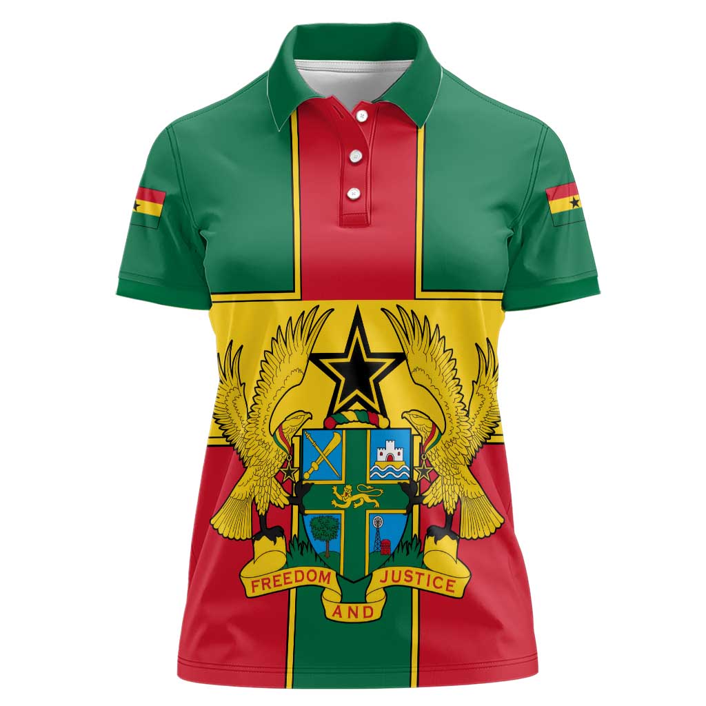 Ghana Flag Women Polo Shirt with Coat of Arms Design