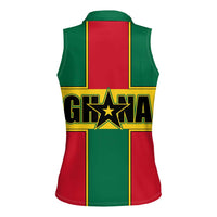 Ghana Flag Women Sleeveless Polo Shirt with Coat of Arms Design